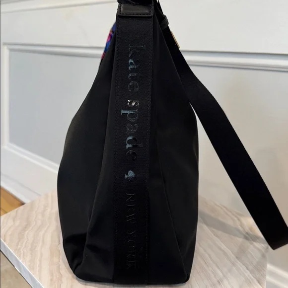 Kate Spade Carter Logo Large Black Nylon Hobo Crossbody - Picture 4 of 17